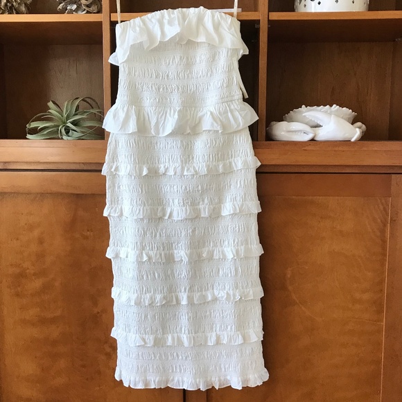 NWT CLEOBELLA ELODIE WHITE SMOCKED STRAPLESS MIDI DRESS - Picture 2 of 12